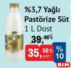 DOST %3,7 YAĞLI PASTÖRİZE SÜT 1